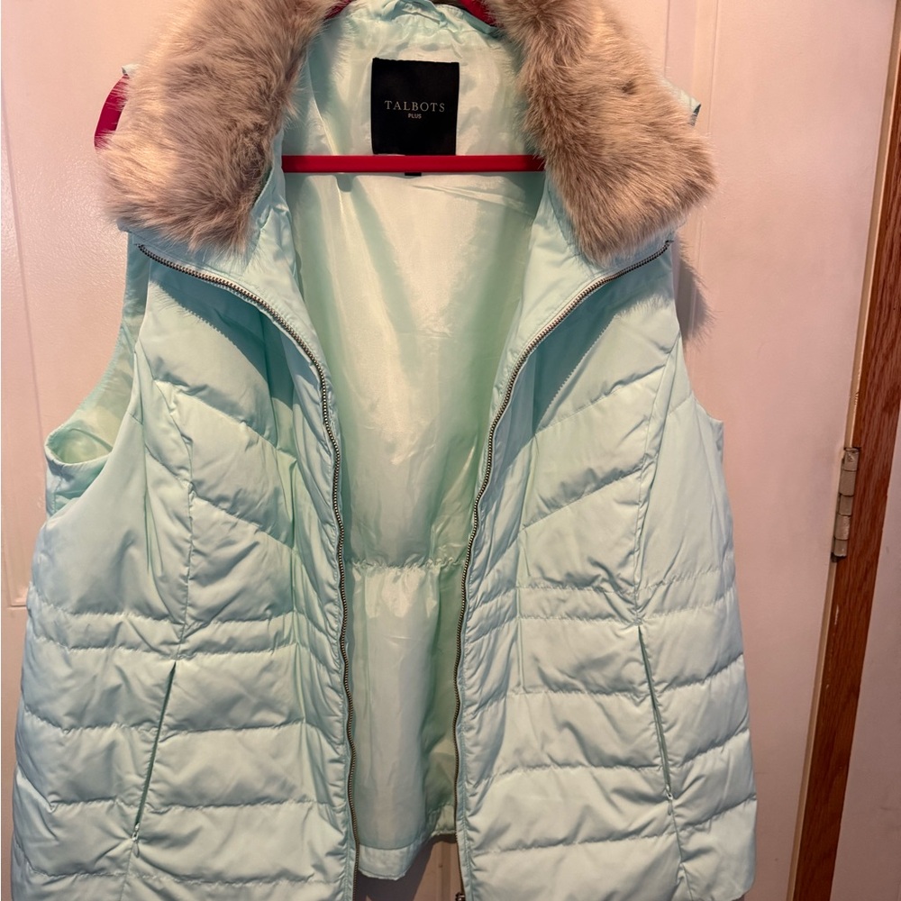 Talbots Quilted Vest with Faux Fur Collar
